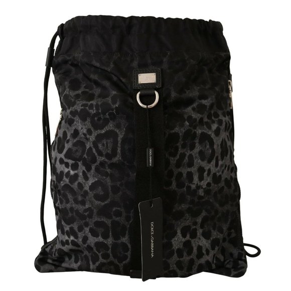 Dolce & Gabbana Gray Leopard Print Backpack Nylon Drawstring Bag main image 4